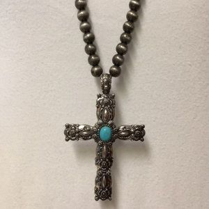Western Cross necklace on adjustable leather chain